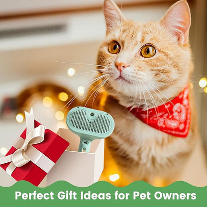 3 in 1 Cat Steam Brush, Pet Spray Hair Removal Comb for Shedding & Grooming, Water Brush for Cats Dogs Small Animals Long Short Haired with One-Click Release Button(Green)