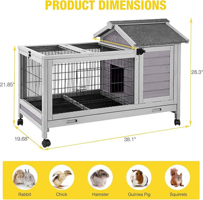 AIVITUVIN Rabbit Hutch Indoor with Wire Rabbit Cage Outdoor Bunny Cage with Run Guinea Pig Cage Leakproof Pull Out Tray