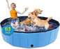 Foldable Dog Pool, 63" x 12" Kiddie Pool with Hard Plastic, Non-Slip Dog Bath Tub for Outdoor Backyard, Collapsible Dog Swimming Pool for Kids Dogs Pets (Blue)