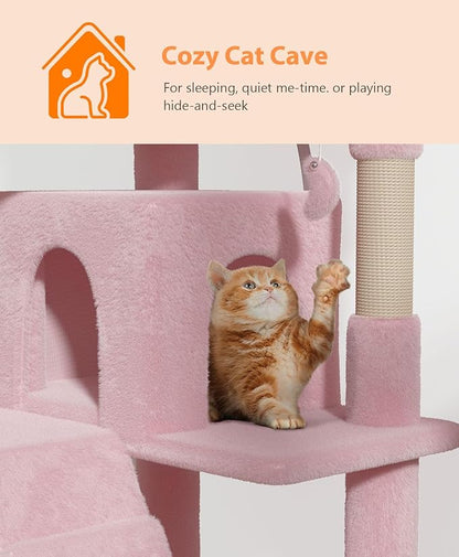 60'' Cat Tree Tower for Indoor Cats Large Adult,Cute/Tall Modern Cat Tree for Big Cats 20 lbs, Plush Multi-Level Cat Condo with Scratching Posts,Dangling for Fun Play (Soft Pink, 60 inch)