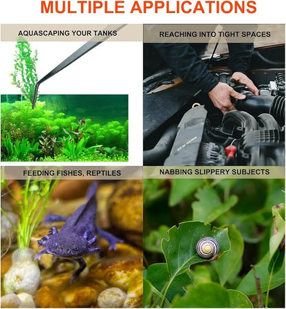 Extra Long Tweezers, Feeding Tongs, 18.9 inch Aquarium Stainless Steel Large Aquascape Tools for Fish Tank, Terrarium，Aquascaping, Reptile Snake (Curved)