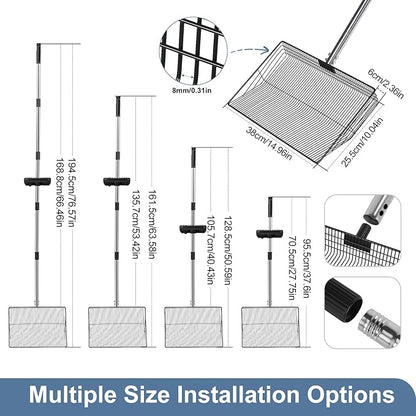 15" Widely Chicken Coop Poop Scooper- Ergonomic Chicken Poop Scooper with 38" to 77" Adjustable Long Handle, Extra-Large Scoop for Sand and Litter, Easy-to-Clean, Multi-Scene Use for Poultry