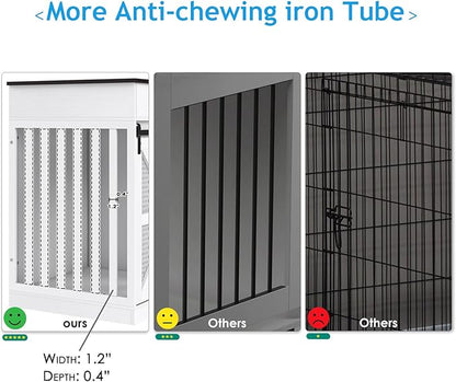 48'' Dog Crate Furniture with Divider&Storage Drawers, Wooden Double Dog Kennel Furniture End Table with Sliding Barn Doors, White Double Dog Crate TV Stand