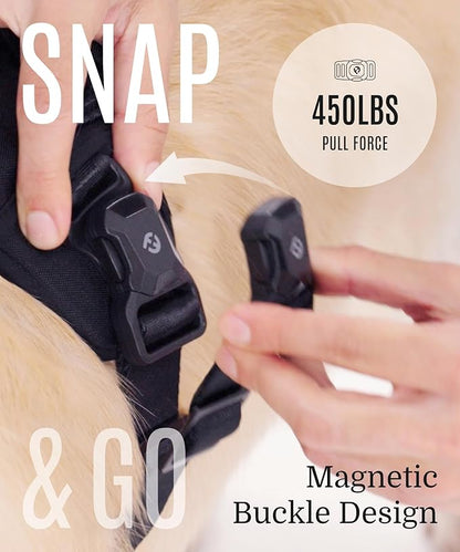 2025 New Edition, Fei & Eve MagEase Dog Harness - 3-Second Magnetic Buckles | 3-Point No-Pull Control | Heavy-Duty 900D Nylon | Dual Safety Handles | Breathable Mesh | Adjustable Fit,X-Large,Champagne