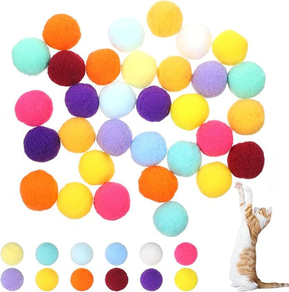 60 Pcs Cat Toy Balls 1-inch Colorful Cat Pom Pom Balls Soft Interactive Cat Balls Cat Play Toy Cat Exercise Toys Cats Interactive Playing Quiet Ball Fuzzy Kitten Ball for Cat Pet