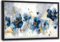 Extra Large Framed Abstract Blue Flower Wall Art,Oversized Golden Grey Floral Wall Decor Pictures for Living Room,Canvas Print Painting Modern Artwork Bedroom Office Bathroom Home Decor 36L" x 24W"