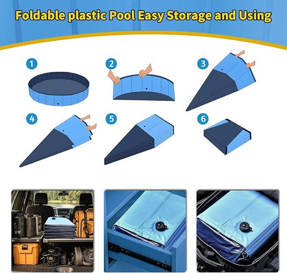 Foldable Dog Pool, 79" x 14" Large Kiddie Pool with Hard Plastic, Non-Slip Dog Bath Tub for Outdoor Backyard, Collapsible Dog Swimming Pool for Kids Dogs Pets (Blue)