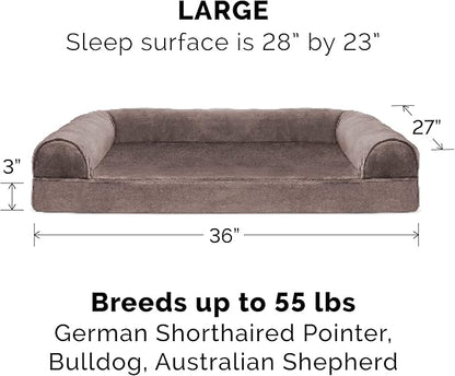 Furhaven Orthopedic Dog Bed for Large/Medium Dogs w/ Removable Bolsters & Washable Cover, For Dogs Up to 55 lbs - Faux Fur & Velvet Sofa - Driftwood Brown, Large