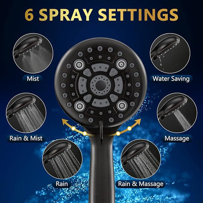 6 Spray Modes High Pressure Handheld Showerhead Set Upgraded 5 Inches Shower Head with Handheld Spray Oil Rubbed Bronze Handheld Shower Head 60 Inches Stainless Steel Hose-1-Min Install