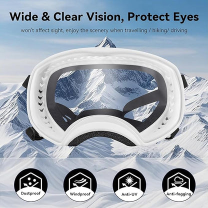 Dog Sunglasses UV Protection Clear Dog Goggles Windproof Glasses with Elastic Straps for Medium-Large Breed, White Frame + Clear Lens