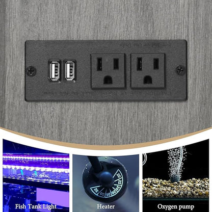 4ever2buy 55 Gallon Fish Tank Stand with LED Light & Power Outlets, 55-75 Gallon Aquarium Stand with Drawer & Barn Door, Cabinet for Fish Tank Accessories Storage for Reptile Tank, Turtle Tank, Gray