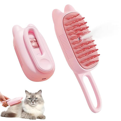 4 in 1 Cat Steam Brush Rechargeable pet spray comb Steam Brush for Cats and Dogs, Massage, Cleaning, Shedding & Combing Multifunctional Hair Removal Anti Static Grooming Tool for home (Pink)