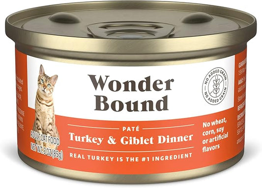 Amazon Brand - Wonder Bound Canned Wet Cat Food (Turkey & Giblet Dinner Paté), No Artificial Flavors, Adult Recipe, 3 Ounce (Pack of 24)