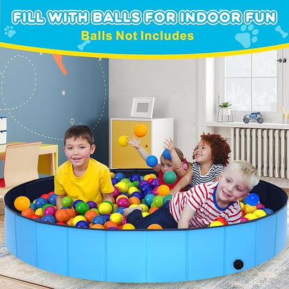 Foldable Dog Pool,39" Collapsible Dog Kids Swimming Pool for Backyard, Portable Kiddie Pool Hard Plastic,Multifunction Ball Pit Pets Bathing Tub for Kids Baby Toddler Dog