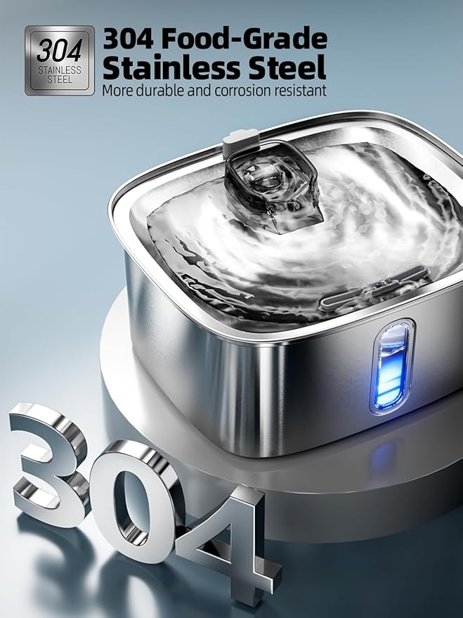 Dog Water Fountain for Large Dogs, 9L/2.4Gal Stainless Steel Dog Fountain with Water Level Window & Filtration, Automatic Pet Water Bowl Dispenser Indoor, Super Quiet for Multi-Pet
