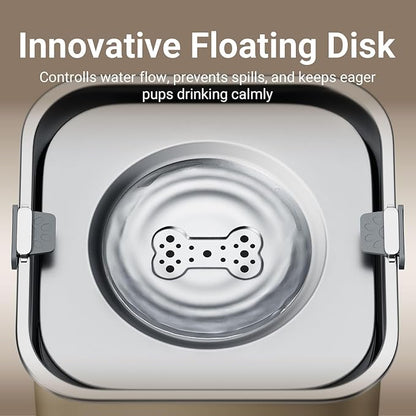 DownyPaws No Spill Water Bowl for Dogs,101oz/3L Slobber Stopper Stainless Steel, Slow Drinking Dog Water Bowl, No Mess Dog Water Dispenser Spill Proof, Dishwasher Safe, Beige