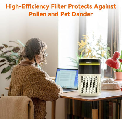 AIRROMI Air Purifier for Bedroom Home,HEPA Filter,Covers Upto 549 Ft²,Quiet 360°intake Air Cleaner with Fragrance ponge for Better Sleep,Night Light,Filters Smoke,Pet Dander,Allergies,Dust,A2005Yellow