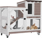 Aivituvin Rabbit Cage Indoor Outdoor Bunny Hutch on Wheels, 2 Story Wood Guinea Pig Cages with 2 Deeper Pull Out Trays