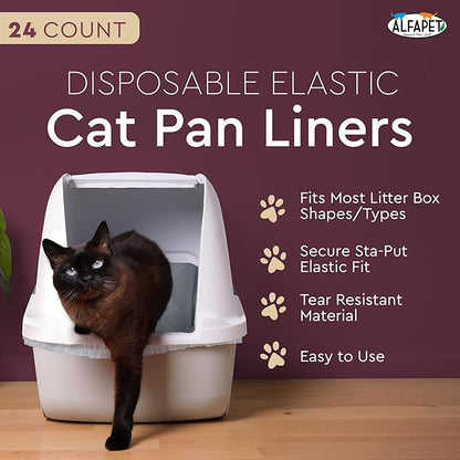 Alfapet Cat Litter box liner Disposable, Elastic Liners- 24-count-For Medium and Large, Size Litter Pans- With Sta-Put Technology for Firm, Easy Fit- Quick + Clever Waste Cleaners