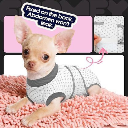 FUAMEY Dog Recovery Suit Male,Dogs Surgery Neuter Suits Puppy Spay Shirts for Female Protect Dog's Skin Anti Licking Abdominal Wounds Doggie Onesie Pet Bodysuit Alternative to Cone Polka Dot XS