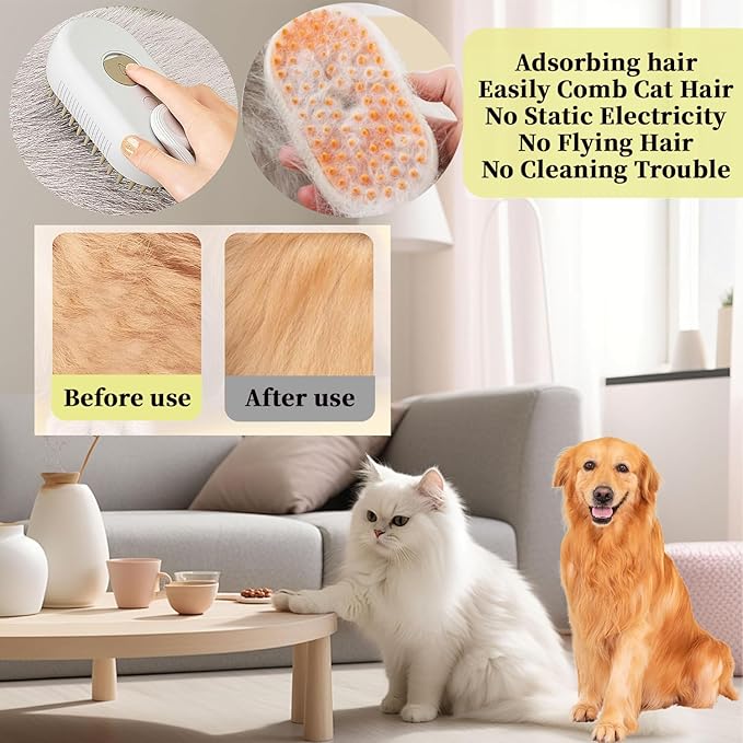 4-in1 Cat Steam Brush for Shedding & Grooming, Spray Hair Removal Comb with 2 Waterless Shampoo, Cat and Dog Brush for Shedding, Pet Grooming Comb Hair Removal Tool for Cats and Dogs
