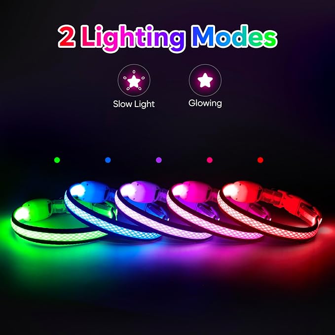 Flashseen LED Cat Collar,Light Up Dog Collar Rechargeable, Dog Lights for Night Walking, Comfortable Soft Mesh Pet Collar Adjustable for Cats Puppy and Small Dogs (Purple, XS)