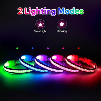 Flashseen LED Cat Collar,Light Up Dog Collar Rechargeable, Dog Lights for Night Walking, Comfortable Soft Mesh Pet Collar Adjustable for Cats Puppy and Small Dogs (Purple, XS)