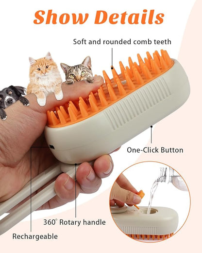 6 in 1 Cat Steam Brush for Shedding, Portable Anti-Static Grooming Comb for Cats & Dogs, Steam Misting Water Brush, Self-Cleaning Pet Hair Remover, Indoor Cat Spray Brushes for Cats & Dogs