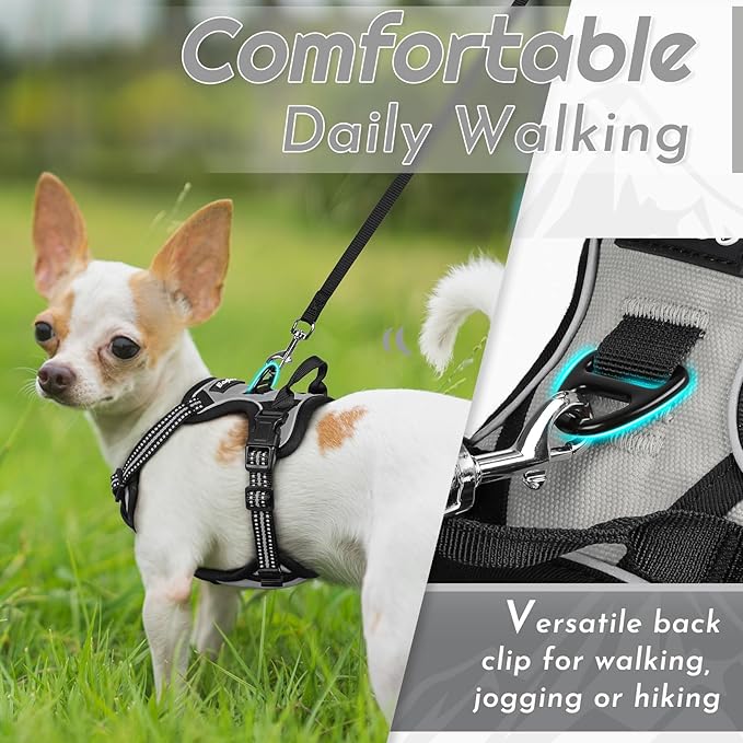 Eagloo Small Dog Harness No Pull, Service Vest with Reflective Strips and Control Handle, Adjustable and Comfortable for Walking, No Choke Pet Harness with 2 Metal Rings, Grey, XS