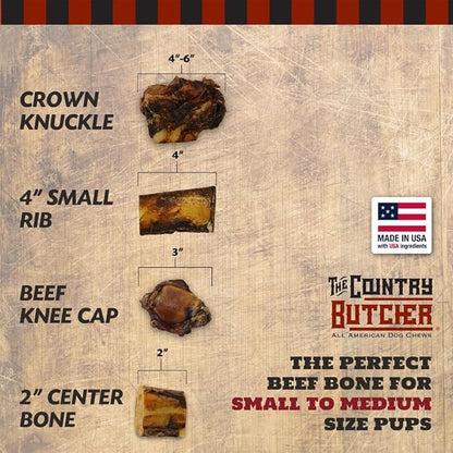 2" Beef Marrow Dog Bones for Aggressive Chewers, Small Breed Dog Treat, Natural, Tough, Chew Toy, Made in The USA, 6 Count