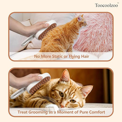 3-in-1 Cat Steam Brush, Rechargeable Cat Brush with Steam, Spritz Defur Comb for Dogs, Spritz Defur Comb for Cats (White)