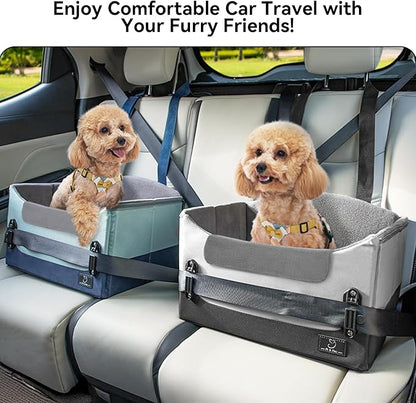 A4Pet Dog Car Seats for Small Dogs, Booster Car Seat with Patent Buckles & Clip-On Safety Leash, Pet Seat for Puppy Small Dogs Cats Under 25 Lbs, Grey