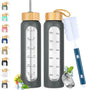 32 oz Glass Water Bottle with Straw - Motivational Time Marker & Silicone Sleeve - Reusable Tumbler Includes 2 Bamboo Lids & Fruit Infuser - 1 Pack