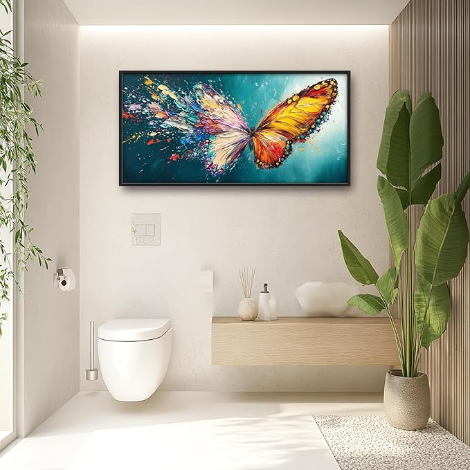 Extra Large Framed Abstract Butterfly Wall Art,Colorful Graffiti Wall Decor,Splashing Wings Pictures for Living Room,Canvas Print Painting Modern Artwork Bedroom Office Bathroom Home Decor 60L x30W