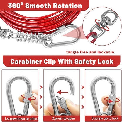 Dog Tie Out Cable - 10/15/20/25/30FT Heavy Duty for Large Dogs Up to 250LBS - Rosy Pink/Blue/Purple/Silver/Red/Green/Yellow