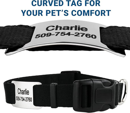 GoTags Reflective Personalized Dog Collar with Nameplate, Adjustable Dog Collar with Custom Engraved Steel Slide On Pet ID Tag, Silent, No Noise Dog Tag for Large Medium or Small (Hunter Green, Small)