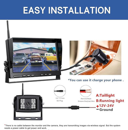 1080P Wireless Backup Camera System for RV Trailer Truck Camper,10 Inch DVR Monitor w/Recording IR Night Vision Digital Wireless Rear View Camera Adapter for Furrion Pre-Wired RVs,BW101SL