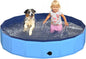 48" x 12" Foldable Dog Pool - Collapsible Hard Plastic Kiddie Pool for Dogs & Kids, Non-Slip Pet Bath Tub for Outdoor Backyard Use, Lightweight & Portable (Blue)