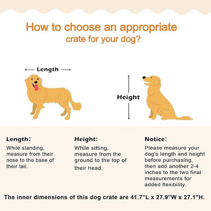 42" Heavy Duty Dog Crate Furniture for Large and Medium Dogs, Enclosed Design with 0.5 inch Holes, Indestructible Metal Kennel for High Anxiety Dogs, Chew Proof Pet House Cage Indoor, Brown