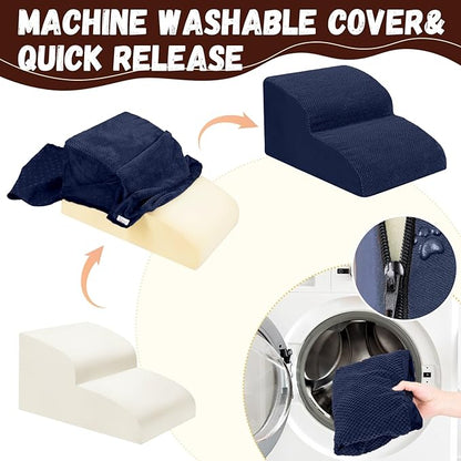 Dog Stairs for Small Dogs - High Density Foam Pet Steps, Extra Wide Dog Ramp with Non-Slip Bottom for High Beds, Couch and Sofa, Best for Dogs Injured, Older Doggy Cats,2 Steps, Navy