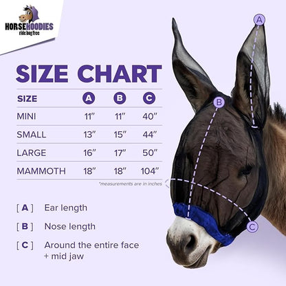 Donkey Fly Mask with Long Ears (Aqua) Made in USA - Mule Fly Mask with Ears Protection from Insects and Bugs, Mini Donkey Soft Mesh Fabric with Adjustable Fastener, Face Cover Supplies for Donkeys