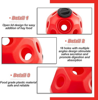 15.75" Hay Ball for Horse with Hanging Strap Slow Feed Horse Treat Ball Extra Large Hanging for Paddock Stall Stable Supplies(Red)