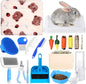 19 Pcs Rabbit Starter Kit Small Bunny Litter Box Animal Grooming Kit Water Bottle Bunny Toys Hay Feeder Bowl Blankets with Cleaning Set for Guinea Pig Rabbit Accessories (White)