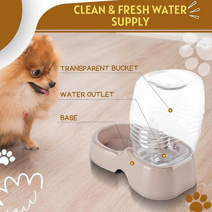 Flexzion Automatic Gravity Pet Waterer for Cat & Dog - Non-Skid & Easy-Clean Auto Replenish Water Dispenser Drinking Bowl (1/4 Gallon/ 900ml), Beige
