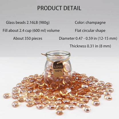 2.16LB Glass Beads Vase Filler Aquarium Gravel Decor Flat Glass Marbles Gems Pebbles Fish Tank Rocks Home Decorative Art Craft - Champagne