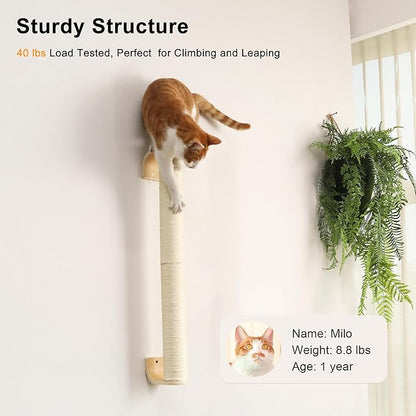 FUKUMARU Cat Wall Scratcher, 28" Wall Mounted Kitten Scratching Post, Sturdy Sisal Climbing Tree for Indoor Cats
