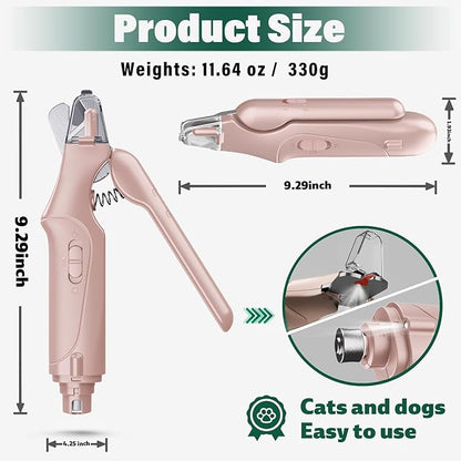 Dog Nail Clippers & Cat Nail Clipper with Catcher, 2 in 1 Dog Nail Trimmers & Grinder with Light for Large Small Dogs Cats,Silent Groom Pro Claw Trimmer, Rechargeable Dogs Nails Grinder Quiet