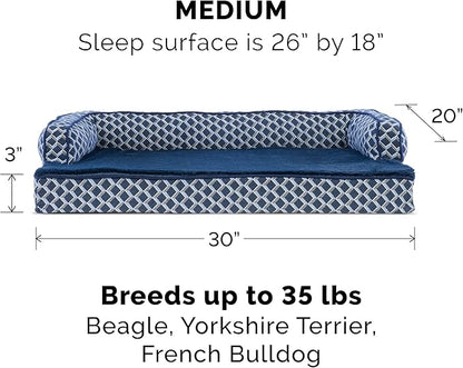 Furhaven Memory Foam Dog Bed for Medium/Small Dogs w/ Removable Bolsters & Washable Cover, For Dogs Up to 35 lbs - Plush & Woven Decor Comfy Couch Sofa - Diamond Blue, Medium