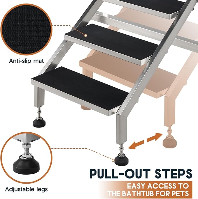 Albott 50 Inch Stainless Steel Dog Washing Station with Non-Slip Steps, Sprayer, Faucet, Soap Box – Professional Pet Bathtub for Small and Medium Pets, Use at Home, Garage, or Grooming (Right Door)