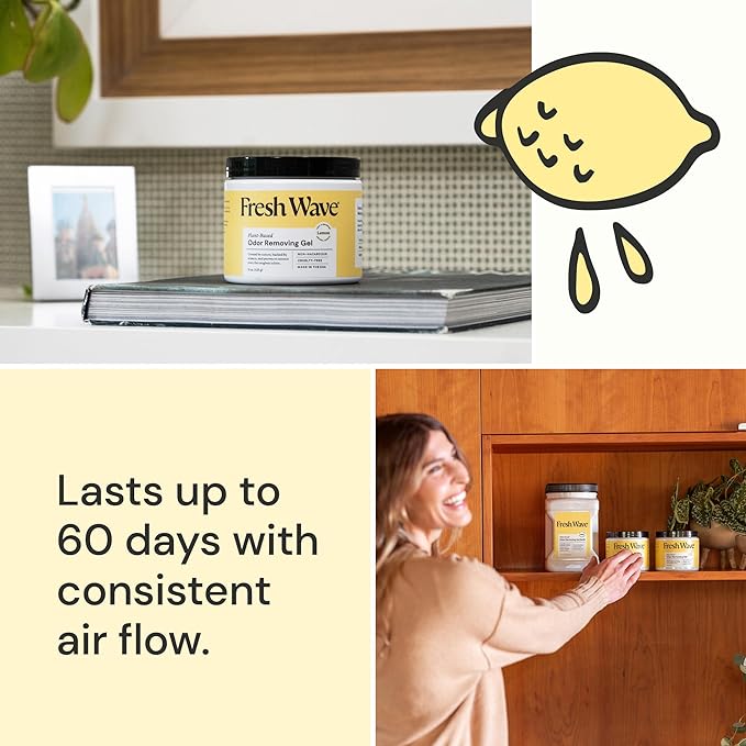 Fresh Wave Lemon Odor Removing Gel, 15 oz., Pack of 2 - Safer Odor Absorbers for Home, Natural Plant-Based Odor Eliminator, Every 15 oz. lasts 30-60 Days, For Cooking, Trash & Pets